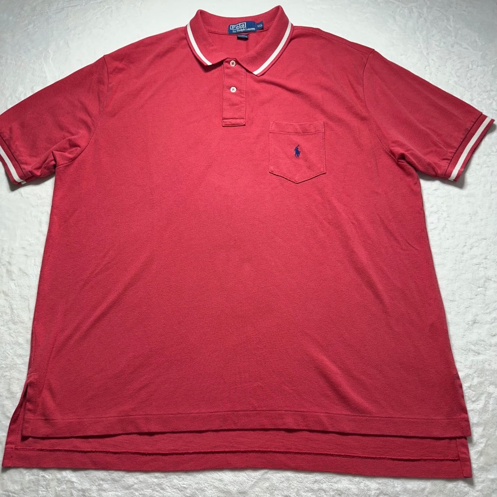 Polo Ralph Lauren Polo Shirt Preppy Casual Pocket Red White Trim Size‎ XXL